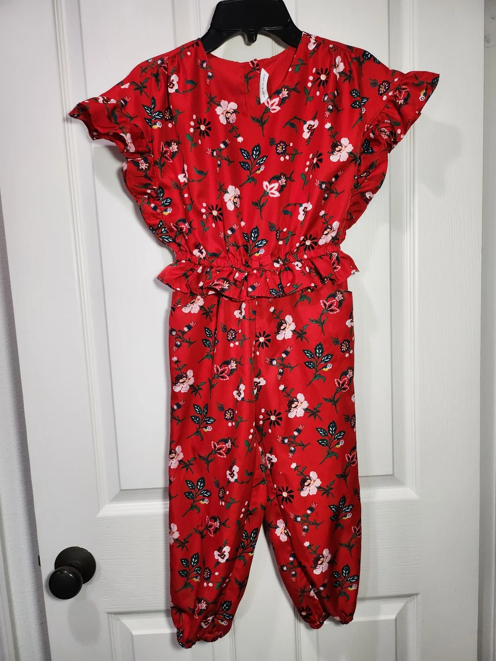 Janie and Jack Red Floral Ruffle Waist One-Piece